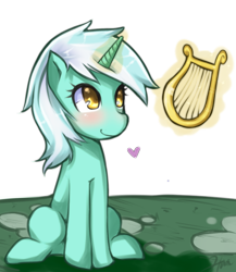 Size: 650x750 | Tagged: safe, artist:hua, lyra heartstrings, pony, unicorn, female, green coat, horn, lyre, mare, two toned mane