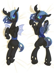 Size: 734x1000 | Tagged: safe, artist:carnifex, oc, oc only, oc:myxine, changeling, changeling queen, blue changeling, body pillow, body pillow design, changeling oc, changeling queen oc, female, plot