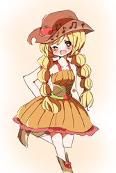 Size: 812x1215 | Tagged: safe, artist:lotte, applejack, equestria girls, friendship through the ages, blushing, country applejack, humanized, sleeveless, solo