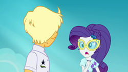 Size: 1920x1080 | Tagged: safe, screencap, ragamuffin (equestria girls), rarity, better together, equestria girls, spring breakdown, clothes, female, glasses, male, ponytail, sky