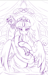 Size: 504x781 | Tagged: safe, artist:mlpfwb, derpibooru import, twilight sparkle, twilight sparkle (alicorn), alicorn, pony, female, mare, monochrome, sketch, solo, twilight scepter