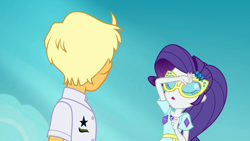 Size: 1920x1080 | Tagged: safe, screencap, ragamuffin (equestria girls), rarity, better together, equestria girls, spring breakdown, clothes, female, geode of shielding, magical geodes, male, sky