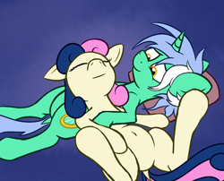 Size: 1199x967 | Tagged: safe, artist:mostlyponyart, bon bon, lyra heartstrings, sweetie drops, belly button, dock, female, lesbian, lyrabon, shipping