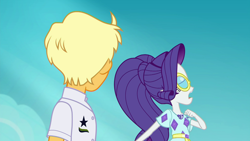 Size: 1920x1080 | Tagged: safe, screencap, ragamuffin (equestria girls), rarity, better together, equestria girls, spring breakdown, clothes, female, geode of shielding, magical geodes, male, ponytail, sky