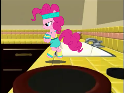 Size: 565x424 | Tagged: safe, pinkie pie, earth pony, pony, exercise, parody, solo, trampoline, veggietales, very silly songs