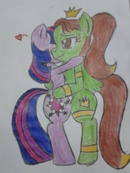 Size: 1920x2560 | Tagged: safe, artist:tayna1994, derpibooru import, twilight sparkle, oc, hug, traditional art