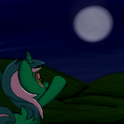 Size: 1000x1000 | Tagged: dead source, safe, artist:pweanut, lyra heartstrings, pony, unicorn, full moon, moon, night, smiling, solo