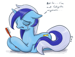 Size: 1076x823 | Tagged: safe, artist:king-kakapo, minuette, /mlp/, crying, sad, solo, toothbrush