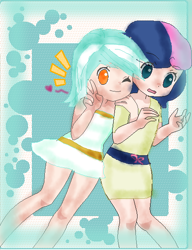 Size: 458x596 | Tagged: safe, artist:amanecer-dawn, bon bon, lyra heartstrings, sweetie drops, human, clothes, duo, female, humanized