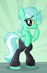 Size: 1747x2700 | Tagged: safe, artist:drawponies, lyra heartstrings, blushing, clothes, pants, solo