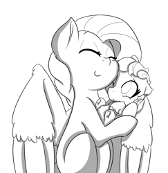 Size: 2500x2571 | Tagged: safe, artist:marukouhai, fluttershy, oc, oc:euli, pegasus, pony, female, high res, hug, monochrome, mother and child, mother and daughter, offspring, older, parent and child, parent:bulk biceps, parent:fluttershy, parents:flutterbulk