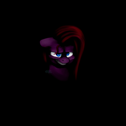 Size: 1000x1000 | Tagged: safe, artist:chibadeer, pinkie pie, earth pony, pony, black background, bust, dark, grin, pinkamena diane pie, portrait, simple background, smiling, solo