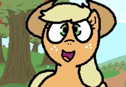 Size: 725x501 | Tagged: safe, artist:pokehidden, applejack, earth pony, pony, looking at you, maew, pixel art, solo