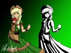 Size: 1536x1157 | Tagged: safe, artist:penspark, applejack, human, bandana, clothes, digital art, dress, humanized, solo