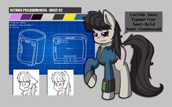 Size: 1280x800 | Tagged: safe, artist:scramjet747, octavia melody, earth pony, pony, black mane, concept art, fallout, female, gray coat, mare, solo