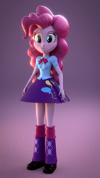 Size: 1080x1920 | Tagged: safe, artist:creatorofpony, derpibooru import, pinkie pie, twilight sparkle, equestria girls, /mlp/, 3d, 3d model, blender, clothes, clothes swap, looking at you, skirt, smiling, solo