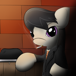 Size: 2024x2024 | Tagged: safe, artist:chaikeon, octavia melody, shady, earth pony, pony, alley, cigarette, mafia, mafia octavia