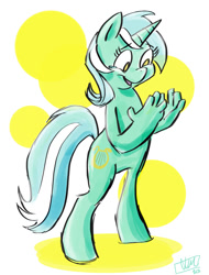 Size: 1000x1318 | Tagged: safe, artist:romaniz, lyra heartstrings, pony, bipedal, hand