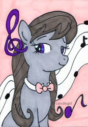 Size: 374x542 | Tagged: safe, artist:candlgirlbmk, octavia melody, earth pony, pony, clef, music notes, solo, traditional art