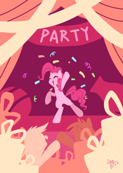 Size: 1240x1748 | Tagged: safe, artist:ogre, pinkie pie, pony, bipedal, confetti, eyes closed, party, pixiv, solo focus