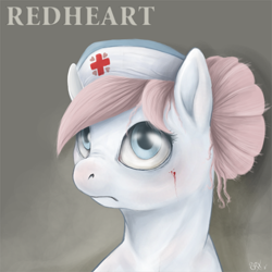 Size: 600x600 | Tagged: safe, artist:pterosaurpony, nurse redheart, blood, bust, female, mare, portrait, solo