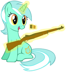 Size: 720x781 | Tagged: safe, artist:totallynotabronyfim, lyra heartstrings, gun, impact font, levitation, m1 garand, magic, ponies with guns, reaction image, rifle, solo, telekinesis, weapon