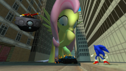 Size: 1366x768 | Tagged: safe, artist:migueruchan, fluttershy, pegasus, pony, 3d, crossover, doctor eggman, giant pony, gmod, macro, sonic the hedgehog, sonic the hedgehog (series)