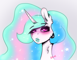 Size: 1306x1029 | Tagged: safe, artist:aaa-its-spook, princess celestia, alicorn, pony, beautiful, blushing, canon, eyeshadow, lips, lipstick, looking at you, makeup, solo