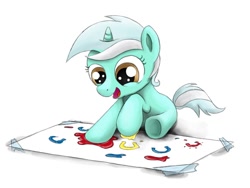 Size: 1014x762 | Tagged: dead source, safe, artist:xioade, lyra heartstrings, pony, unicorn, filly, filly lyra, hoof painting, solo