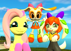 Size: 1500x1080 | Tagged: safe, artist:tbwinger92, fluttershy, pegasus, pony, 3d, cream the rabbit, crossover, cute, freedom planet, gmod, milla basset, sonic the hedgehog (series)