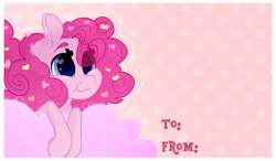 Size: 1280x749 | Tagged: safe, artist:lolepopenon, pinkie pie, earth pony, pony, heart eyes, smiling, solo, valentine's day, valentine's day card, wingding eyes