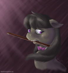 Size: 4000x4320 | Tagged: safe, artist:bubblyblackbird, octavia melody, earth pony, pony, bow (instrument), mouth hold, solo