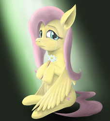 Size: 2000x2200 | Tagged: safe, artist:yinglongfujun, fluttershy, pegasus, pony, crying, flower, sad, sitting, solo