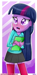 Size: 900x1783 | Tagged: safe, artist:vixelzf, derpibooru import, twilight sparkle, equestria girls, book, crying, solo