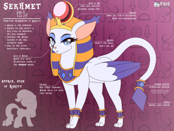 Size: 2160x1620 | Tagged: safe, artist:fibs, rarity, oc, oc:sekhmet, sphinx, egyptian, species swap, sphinxified, text