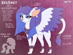 Size: 2160x1620 | Tagged: safe, artist:fibs, rarity, oc, oc:sekhmet, sphinx, egyptian, species swap, sphinxified, text