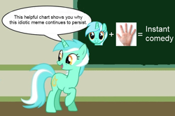 Size: 700x464 | Tagged: safe, lyra heartstrings, pony, unicorn, chalkboard, female, horn, human studies101 with lyra, mare, stop having fun guy