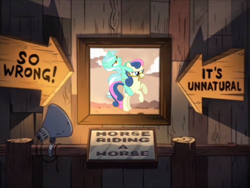 Size: 1020x767 | Tagged: safe, artist:adcoon, edit, bon bon, lyra heartstrings, sweetie drops, bon bon is not amused, boss mabel, exploitable meme, gravity falls, horse riding a horse, meme, ponies riding ponies, riding