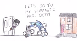 Size: 1932x1026 | Tagged: safe, artist:bobthedalek, dj pon-3, octavia melody, vinyl scratch, earth pony, pony, unicorn, doll, door, toy, traditional art, wub