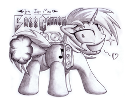 Size: 700x564 | Tagged: safe, artist:berrypawnch, dj pon-3, vinyl scratch, pony, bass cannon, fart, heart, monochrome, plot