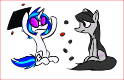 Size: 500x323 | Tagged: safe, artist:ghost, dj pon-3, octavia melody, vinyl scratch, earth pony, pony, checkers, rage quit