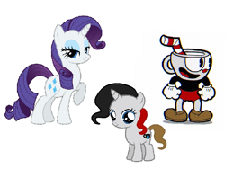 Size: 926x696 | Tagged: safe, rarity, pony, unicorn, 1000 hours in ms paint, crack shipping, crossover, crossover shipping, cuphead, cuphead (character), female, filly, offspring, shipping, simple background, studio mdhr, white background