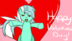 Size: 700x400 | Tagged: safe, lyra heartstrings, pony, unicorn, female, green coat, heart, hearts and hooves day, horn, mare, two toned mane