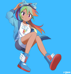 Size: 1900x2000 | Tagged: safe, artist:ryuu, color edit, derpibooru import, edit, editor:michaelsety, rainbow dash, human, anime, ass, butt, clothes, colored, female, human coloration, humanized, kotobukiya, kotobukiya rainbow dash, solo