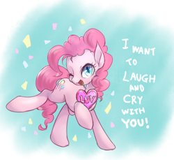 Size: 916x839 | Tagged: safe, artist:mlpanon, part of a set, pinkie pie, earth pony, pony, cute, diapinkes, looking at you, one eye closed, open mouth, solo, valentine, valentine's day, wink