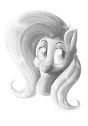 Size: 840x1200 | Tagged: safe, artist:tentinythimbles, fluttershy, pegasus, pony, bust, grayscale, looking away, looking up, monochrome, portrait, simple background, smiling, solo, white background