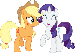 Size: 8000x5658 | Tagged: safe, artist:aethon056, applejack, rarity, earth pony, pony, unicorn, .svg available, absurd resolution, female, hoofsies, lesbian, rarijack, shipping, simple background, transparent background, vector