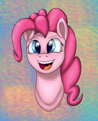 Size: 1024x1264 | Tagged: safe, artist:stevejunier, pinkie pie, earth pony, pony, abstract background, bust, portrait, smiling, solo