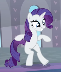 Size: 531x621 | Tagged: safe, screencap, rarity, pony, unicorn, she's all yak, bipedal, cropped, dancing, excited, female, fit right in, mare, smiling, solo