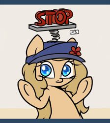 Size: 650x725 | Tagged: safe, artist:slavedemorto, oc, oc only, oc:backy, hat, reaction image, solo, stop